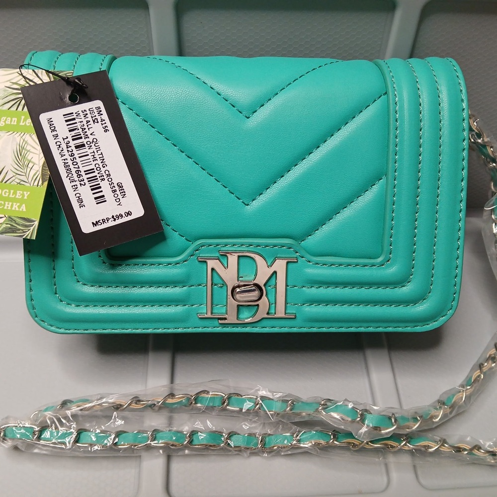 Badgley Mischka Blue Crossbody Bag with Chevron Quilting